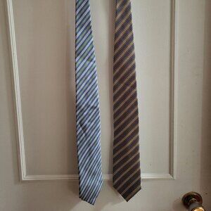 Bundle of 2 Vtg Hathaway 100% Silk Striped Neckties - Blue & Brown